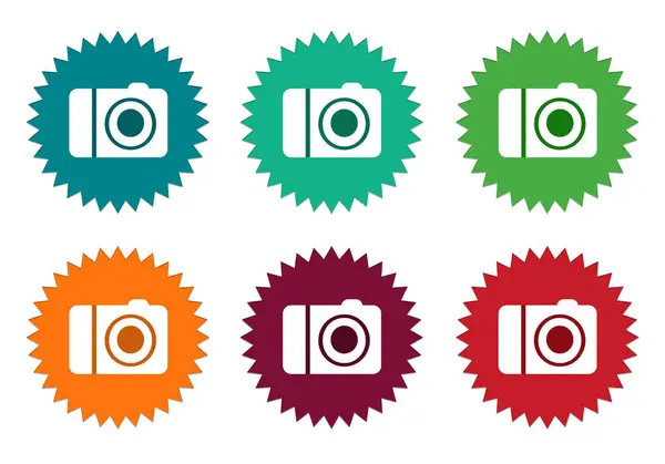Set dari ikon stiker berwarna-warni dengan simbol kamera — Stok Foto