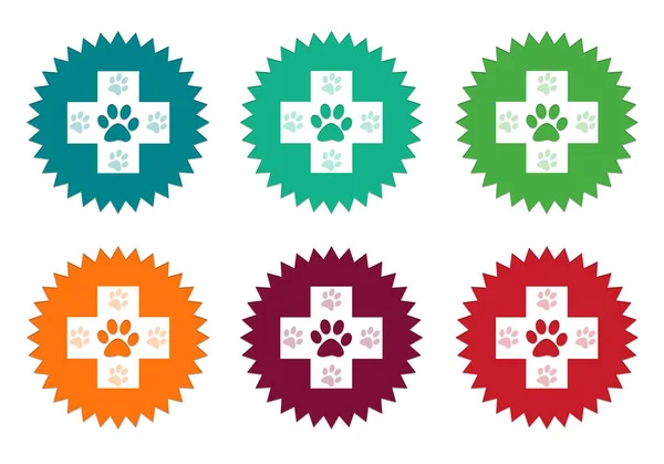 Set Mit Bunten Sticker Symbolen Mit Tierarztsymbol Den Farben Blau — Stockfoto