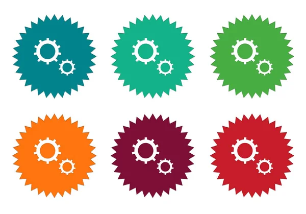 Set of colorful stickers icons with gears symbol — Stock Photo, Image