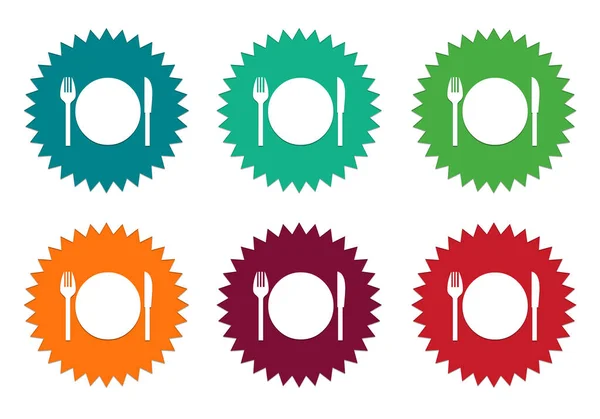 Uppsättning färgglada klistermärken ikoner med restaurang symbol — Stockfoto