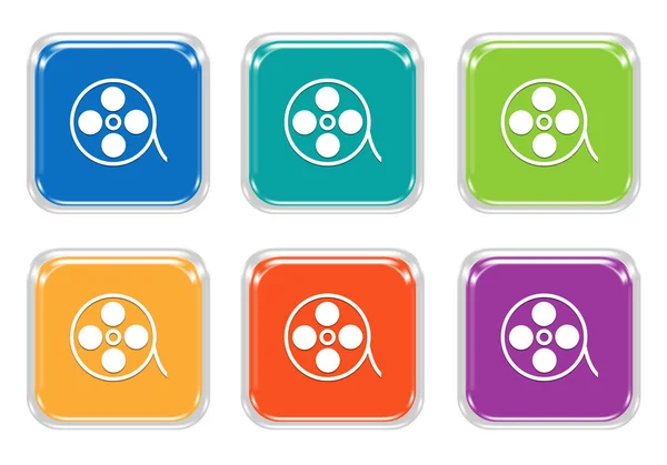 Conjunto de botones de colores cuadrados con símbolo de película — Foto de Stock