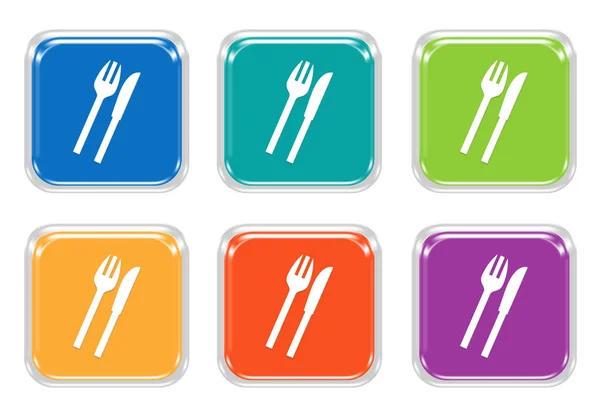 Conjunto de botões coloridos ao quadrado com símbolo de restaurante — Fotografia de Stock