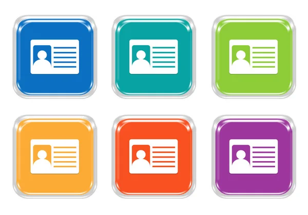 Conjunto de botões coloridos quadrados com símbolo de cartão de identificação — Fotografia de Stock