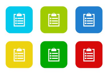 Not defteri simgesi mavi, yeşil, sarı, mavi ve kırmızı renklerde olan yuvarlak kare renkli düz simgeler kümesi