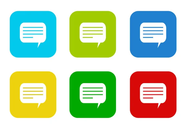 Set Icone Piatte Quadrate Colorate Arrotondate Con Simbolo Conversazione Nei — Foto Stock