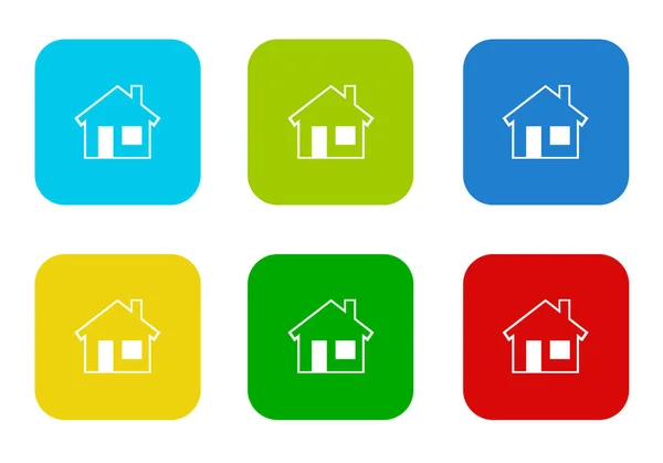 Set Rounded Square Colorful Flat Icons House Symbol Blue Green — Stock Photo, Image