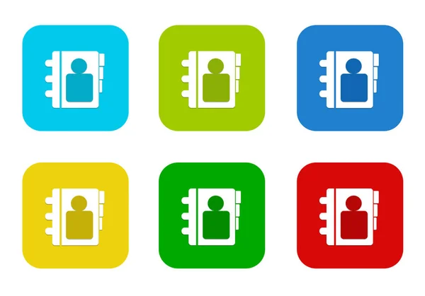 Set Icone Piatte Quadrate Colorate Arrotondate Con Simbolo Della Rubrica — Foto Stock