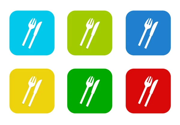 Set Rounded Square Colorful Flat Icons Restaurant Symbol Blue Green — Stock Photo, Image