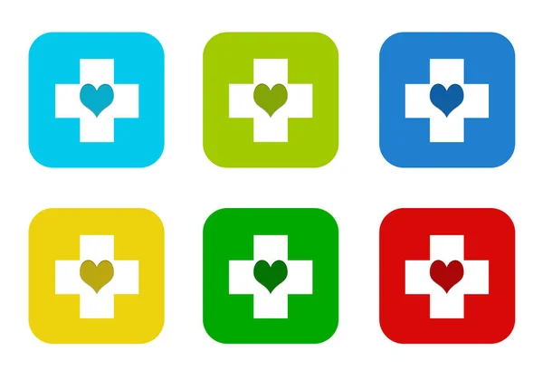 Набір Округлих Квадратних Барвистих Плоских Іконок Медичним Символом Синьому Зеленому — стокове фото