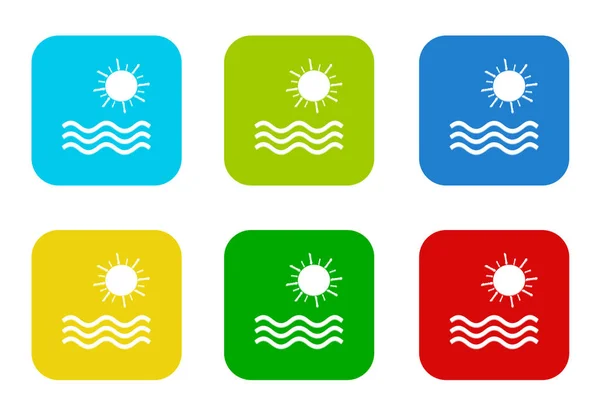 Set Abgerundeter Quadratischer Farbenfroher Flacher Symbole Mit Strandsymbol Den Farben — Stockfoto