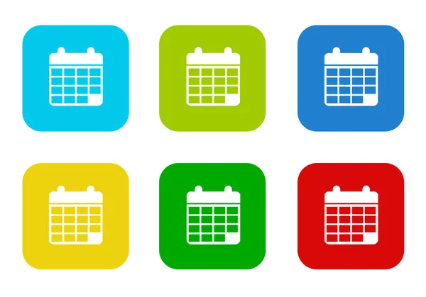 Set Icone Piatte Quadrate Colorate Arrotondate Con Simbolo Del Calendario — Foto Stock