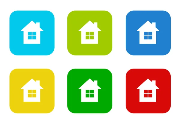 Set Rounded Square Colorful Flat Icons House Symbol Blue Green — Stock Photo, Image