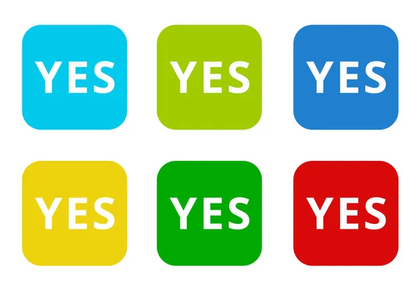 Set Rounded Square Colorful Flat Icons Word Yes Blue Green — Stock Photo, Image