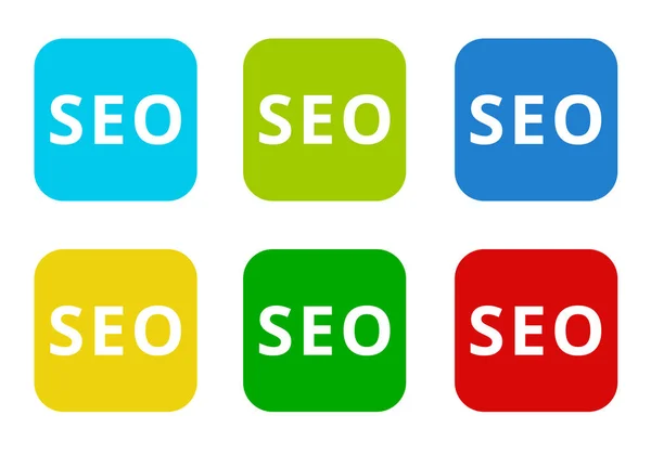 Set Rounded Square Colorful Flat Icons Word Seo Blue Green — Stock Photo, Image