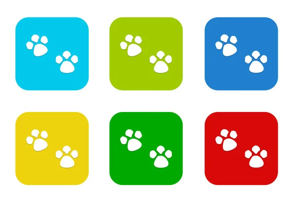 Set Rounded Square Colorful Flat Icons Pet Footprints Symbol Blue — Stock Photo, Image