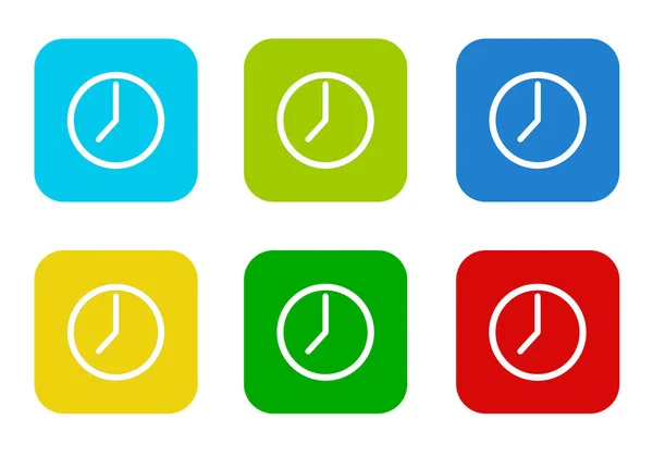 Set Rounded Square Colorful Flat Icons Clock Symbol Blue Green — Stock Photo, Image