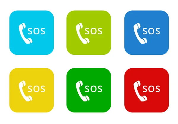 Aantal Afgeronde Vierkant Kleurrijke Plat Pictogrammen Met Sos Telefoon Symbool — Stockfoto