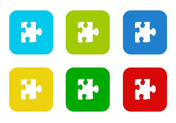 Zaoblený Čtverec Barevné Ploché Ikon Symbolem Puzzle Modré Zelené Žluté — Stock fotografie