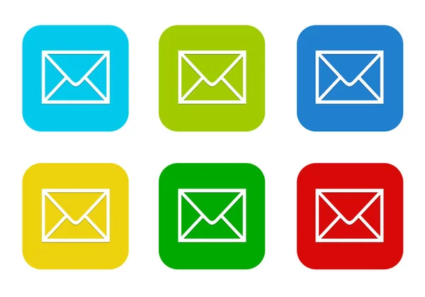 水色と赤の色に電子メール記号で丸みを帯びた正方形カラフルなフラット アイコンのセット — ストック写真