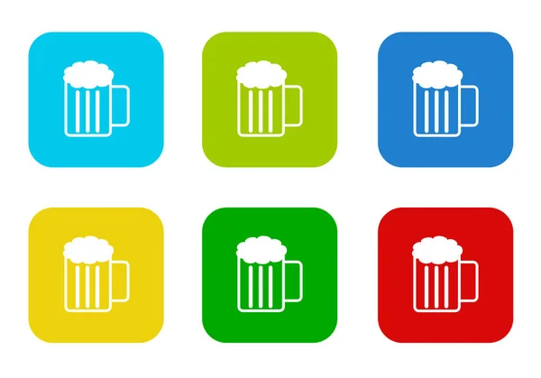 Conjunto Ícones Planos Coloridos Quadrados Arredondados Com Símbolo Cerveja Nas — Fotografia de Stock