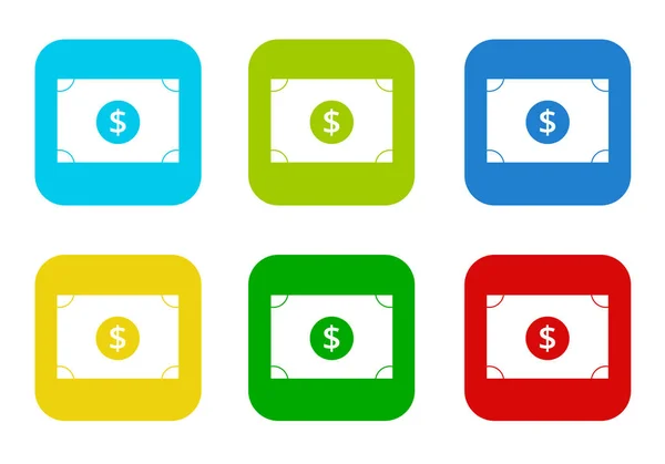 Set Rounded Square Colorful Flat Icons Money Symbol Blue Green — Stock Photo, Image