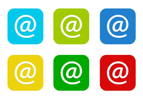 带蓝色 青色和红色的带有电子邮件符号的圆形方形彩色平面图标 — 图库照片
