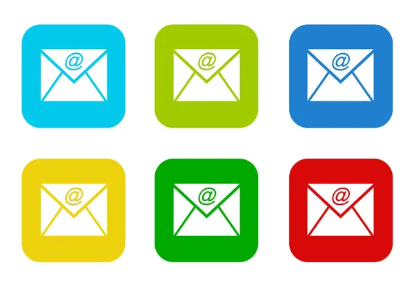 Set Rounded Square Colorful Flat Icons Email Symbol Blue Green Royalty Free Stock Images