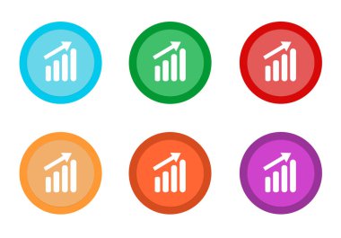 Mavi, yeşil, kırmızı, sarı, pembe ve turuncu renklerde başarı simgesiyle yuvarlak renkli düğme kümesi