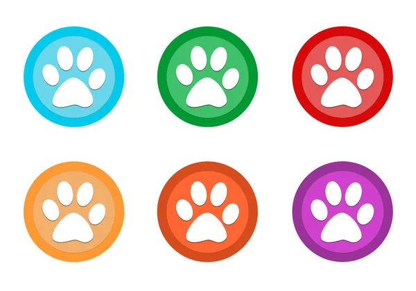 Set Rounded Colorful Buttons Pet Footprints Symbol Blue Green Red — Stock Photo, Image