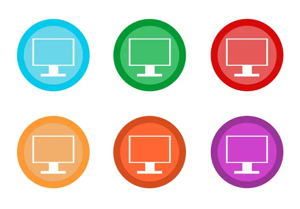 Set Rounded Colorful Buttons Screen Computer Monitor Symbol Blue Green — Stock Photo, Image