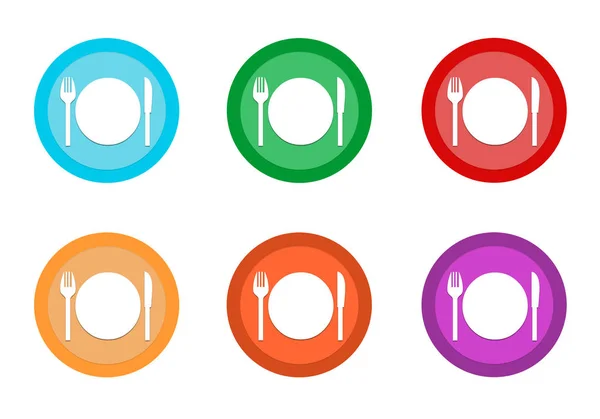 Set Rounded Colorful Buttons Restaurant Symbol Blue Green Red Yellow — Stock Photo, Image