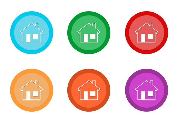 Set Rounded Colorful Buttons House Symbol Blue Green Red Yellow — Stock Photo, Image