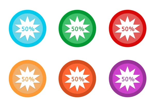 Conjunto Botones Colores Redondeados Con Símbolo Descuento Colores Azul Verde —  Fotos de Stock