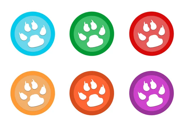 Set Rounded Colorful Buttons Pet Footprints Symbol Blue Green Red — Stock Photo, Image