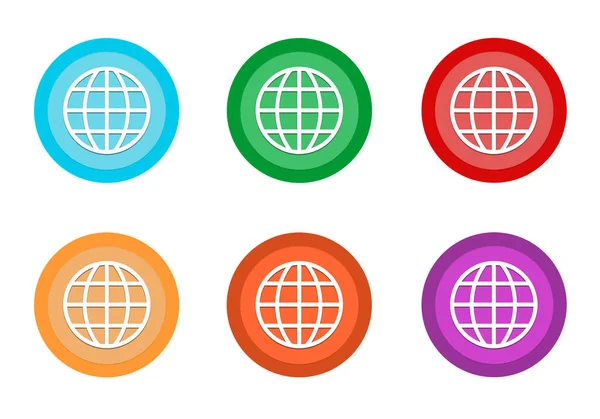 Set Rounded Colorful Buttons World Symbol Blue Green Red Yellow — Stock Photo, Image