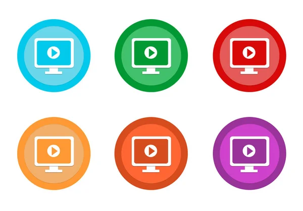 Conjunto Botões Coloridos Arredondados Com Símbolo Tela Nas Cores Azul — Fotografia de Stock