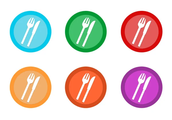Набір Закруглених Барвистих Кнопок Символом Ресторану Синього Зеленого Червоного Жовтого — стокове фото