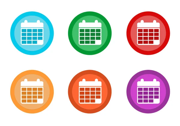 Set Rounded Colorful Buttons Calendar Symbol Blue Green Yellow Red — Stock Photo, Image