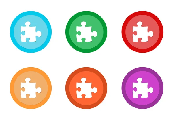 Conjunto Botones Colores Redondeados Con Símbolo Rompecabezas Colores Azul Verde — Foto de Stock
