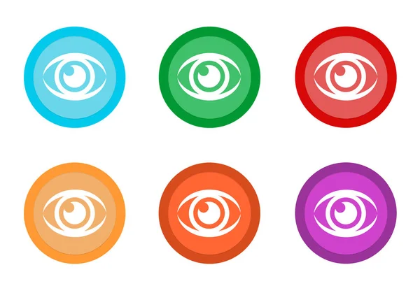 Conjunto Botões Coloridos Arredondados Com Símbolo Olho Nas Cores Azul — Fotografia de Stock