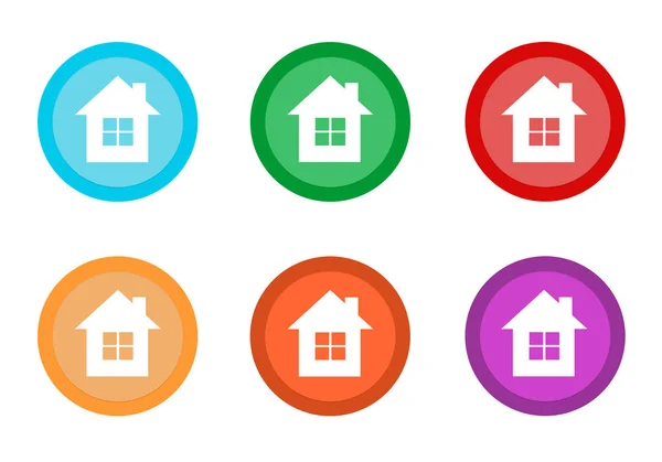 Set Rounded Colorful Buttons House Symbol Blue Green Yellow Red — Stock Photo, Image