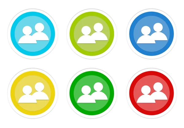 Set Rounded Colorful Buttons People Symbol Blue Green Yellow Cyan — Stock Photo, Image
