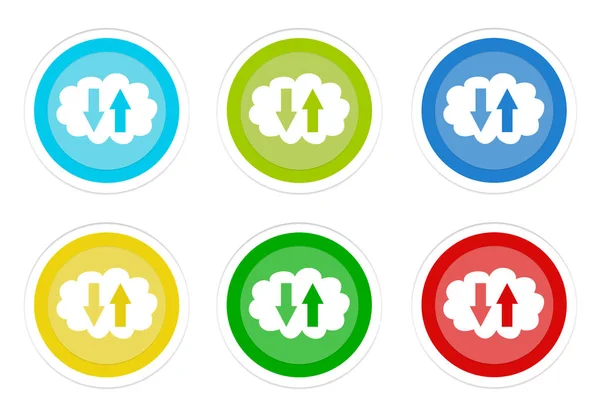 Set Rounded Colorful Buttons Cloud Symbol Blue Green Yellow Cyan — Stock Photo, Image