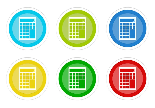 Zestaw Zaokrąglone Przyciski Kolorowe Symbolem Kalkulator Kolorach Niebieski Zielony Żółty — Zdjęcie stockowe