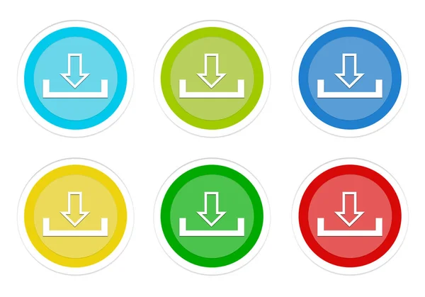 Set Rounded Colorful Buttons Download Symbol Blue Green Yellow Cyan — Stock Photo, Image