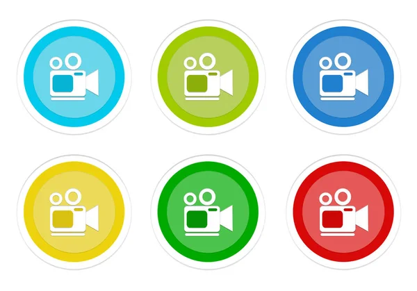 Set Rounded Colorful Buttons Movie Camcorder Symbol Blue Green Yellow — Stock Photo, Image
