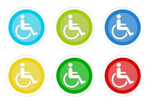 Set Rounded Colorful Buttons Handicapped Symbol Blue Green Yellow Cyan — Stock Photo, Image