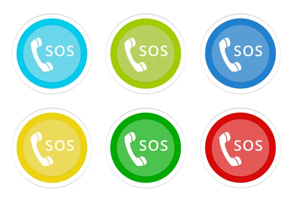 Aantal Afgeronde Kleurrijke Knoppen Met Sos Telefoon Symbool Blauw Groen — Stockfoto