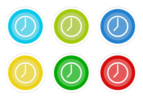 Set Rounded Colorful Buttons Clock Symbol Blue Green Yellow Cyan — Stock Photo, Image