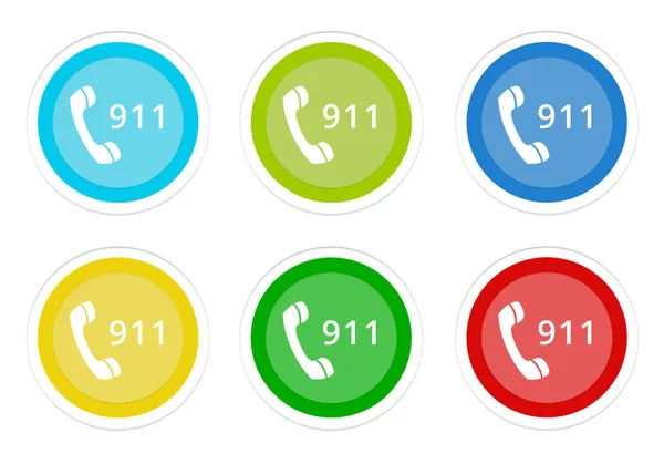 Zestaw Zaokrąglone Przyciski Kolorowe Symbolem Telefonu 911 Kolorach Niebieski Zielony — Zdjęcie stockowe